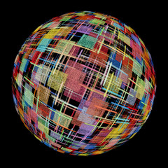 Multicolored abstract globe silhouette on black background.