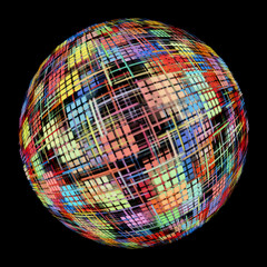 Abstract Multicolored globe silhouette on black background.