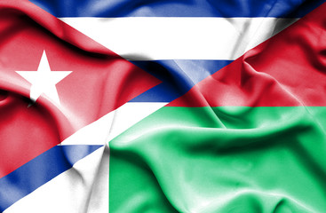 Waving flag of Madagascar and Cuba