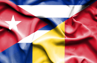 Waving flag of Romania and Cuba