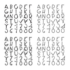 Wobbly fonts collection with rough grungy decorative alphabet