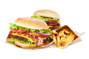 Delicious hamburger and fries