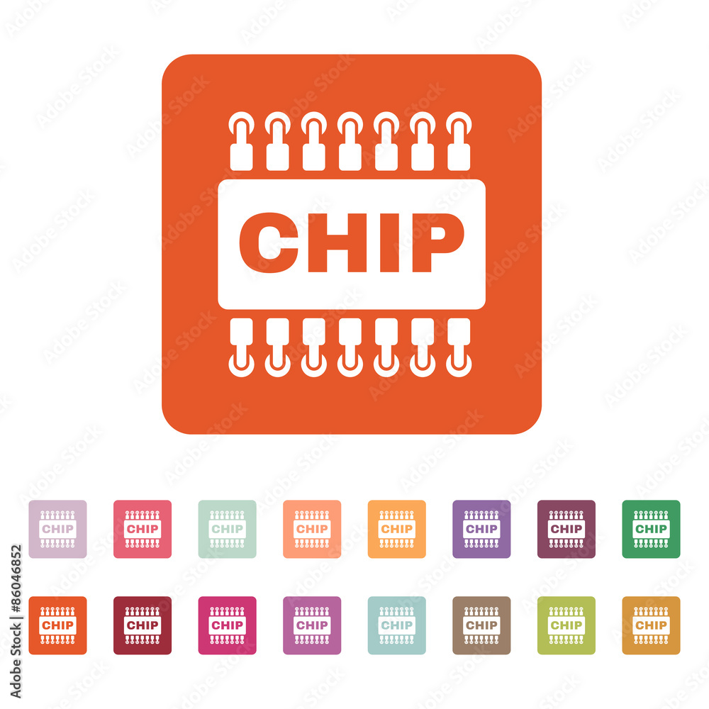 Poster the chip icon. microchip and microcircuit symbol. flat