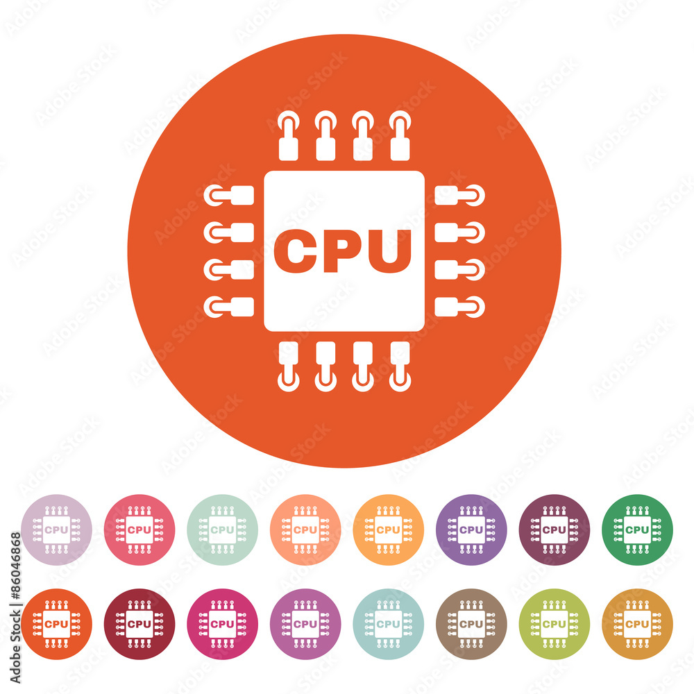 Poster the cpu icon. microprocessor and processor symbol. flat