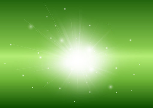 Green abstract background with glowing light ray beam