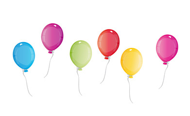 Die Party steigt, sechs bunte Luftballons fliegen hoch - Einladung zum Geburtstag - Gutschein, Deko für Karten zur Einschulung