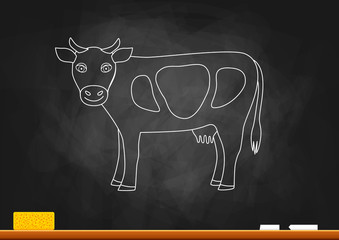 Drawing of cow on blackboard