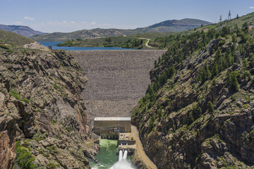 Blue Mesa Dam - completed in 1965. This is an earth and rock filled structure 390 feet tall,...