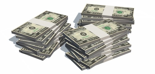 Stacks of 20 dollars Bills isolated on white background