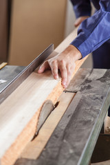 Fototapeta na wymiar Carpenter cutting a plank