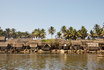 Small nice fisherman village at sunset on the canal des Pangalan