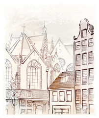 vintage freehand illustration of  Amsterdam