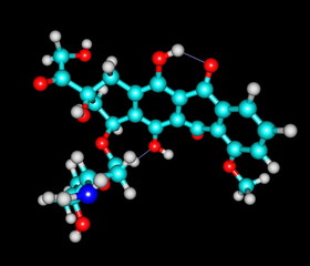 Doxorubicin molecule isolated on black