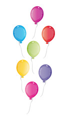 Sechs bunte Luftballons fliegen hoch - Einladung zum Geburtstag - Gutschein, Einladung zur Party, Eröffnung, Jubiläum