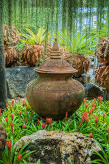 Pottery of Thailand in garden