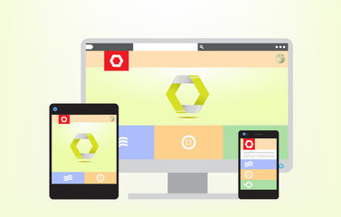 Responsive web design for different devices, flat style. Vector
