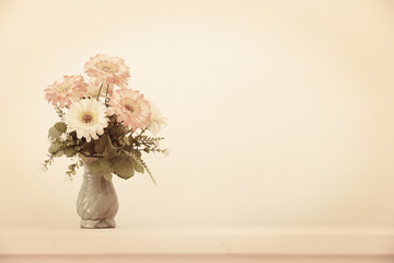 Flower bouquet on headboard - vintage effect style.