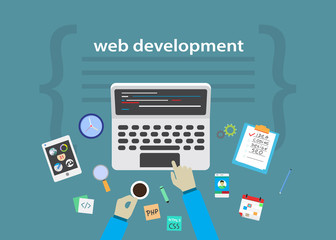 Vector flat illustration of application or website development.
