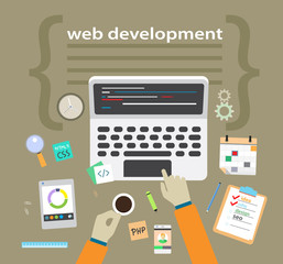 Vector flat illustration of application or website development.