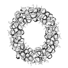Letter O, people crowd, vector alphabet design