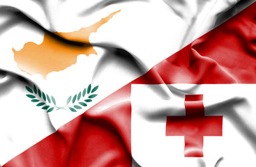 Waving flag of Tonga and Cyprus