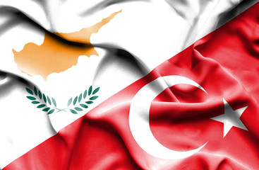 Waving flag of Turkey and Cyprus