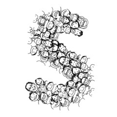 Letter S, people crowd, vector alphabet design