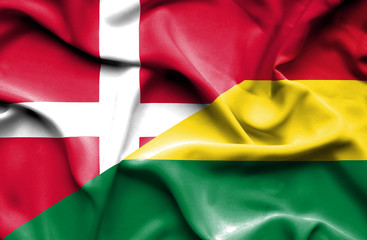 Waving flag of Bolivia and Denmark