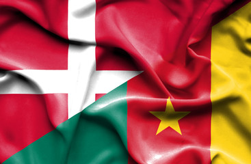 Waving flag of Cameroon and Denmark
