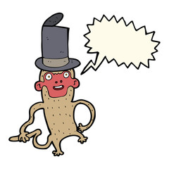 cartoon monkey wearing top hat with speech bubble