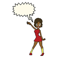 cartoon party girl with speech bubble