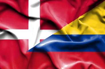 Waving flag of Columbia and Denmark