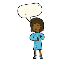 cartoon calm woman with speech bubble