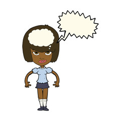 cartoon woman with idea with speech bubble