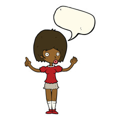 cartoon woman explaining her point with speech bubble