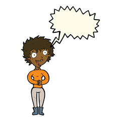 cartoon crazy excited woman with speech bubble