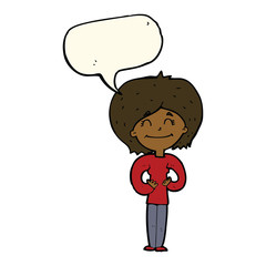 cartoon happy woman with speech bubble