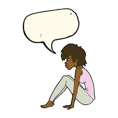 cartoon woman sitting with speech bubble