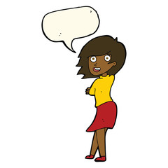 cartoon happy woman with speech bubble