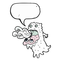 cartoon gross ghost with speech bubble