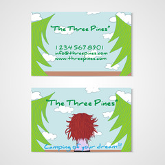 Business card template whit women in the wood. 