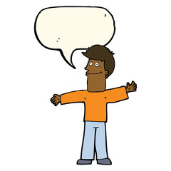 cartoon happy man with speech bubble