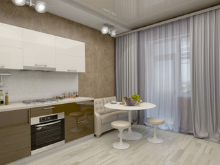 3d illustration of a kitchen in beige tones