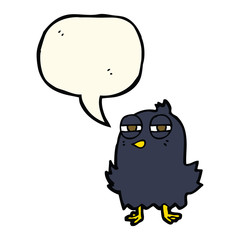funny cartoon bird with speech bubble