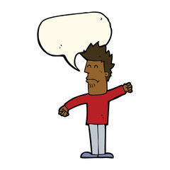 cartoon stressed man with speech bubble
