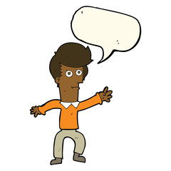 cartoon man waving with speech bubble