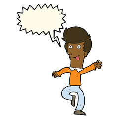 cartoon man dancing with speech bubble