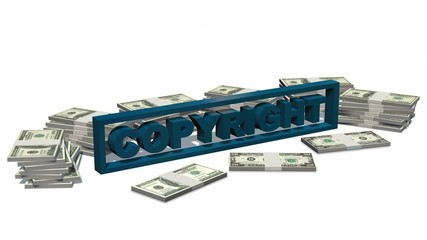 Copyright sign and Stacks of 100 dollars Bills isolated