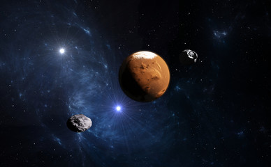 Obraz premium Planet Mars with moon, illustration