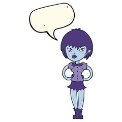 cartoon pretty vampire girl with speech bubble